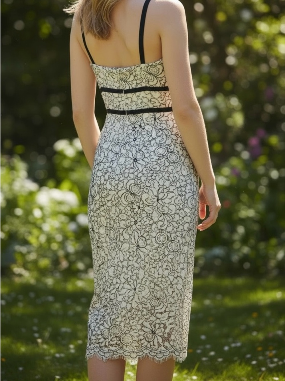 Express Ivory Lace Dress with Black Trim